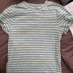 Free people short sleeve striped tee w high neck